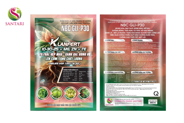 Thông tin chung PHÂN BÓN LÁ NPK-TRUNG-VI LƯỢNG CÓ CHẤT ĐIỀU HÒA SINH TRƯỞNG NBC GLI-P30 HIỆU KLANFERT 10-30-25+MG, ZN+TE