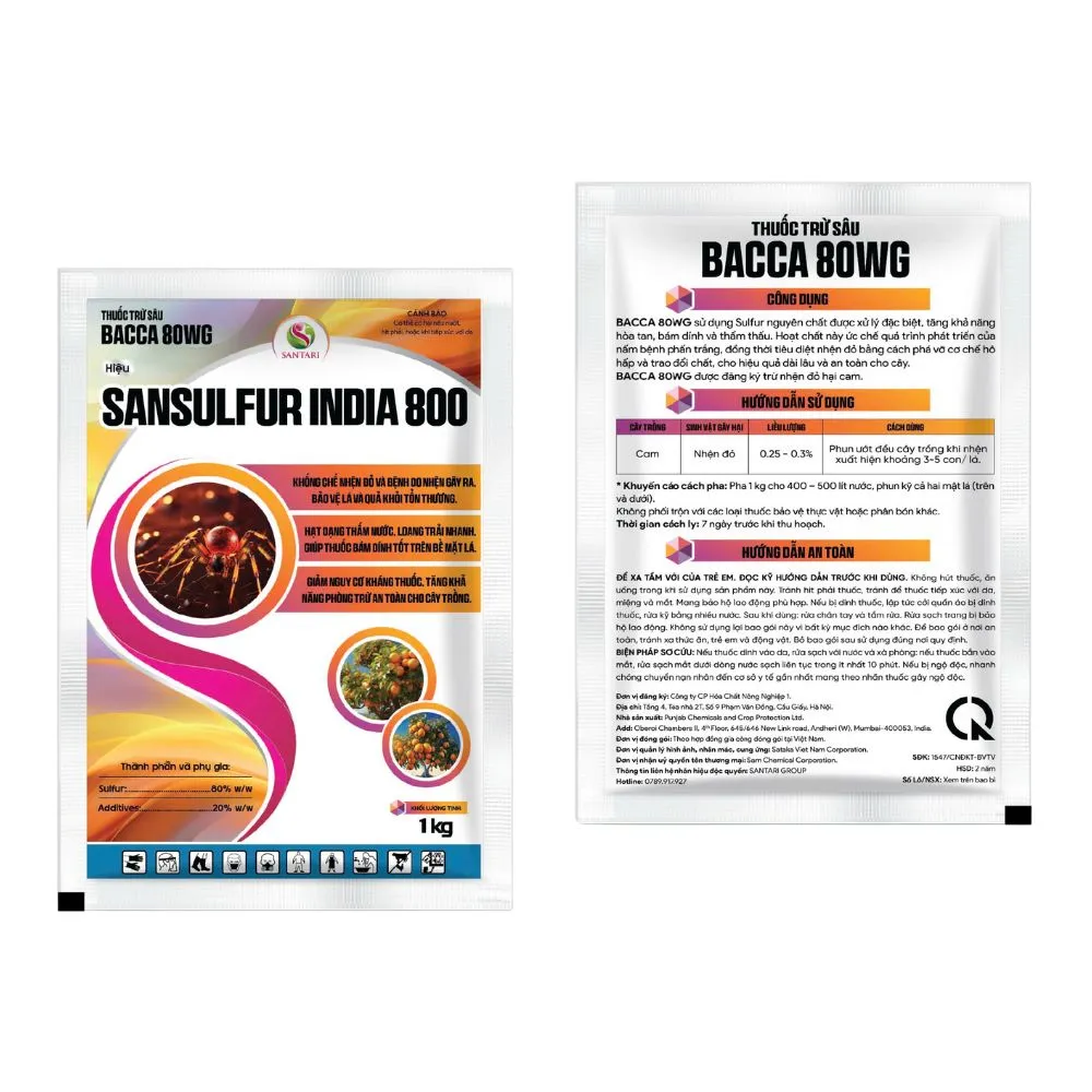 THUỐC TRỪ SÂU BACCA 80WG HIỆU SANSULFUR INDIA 800